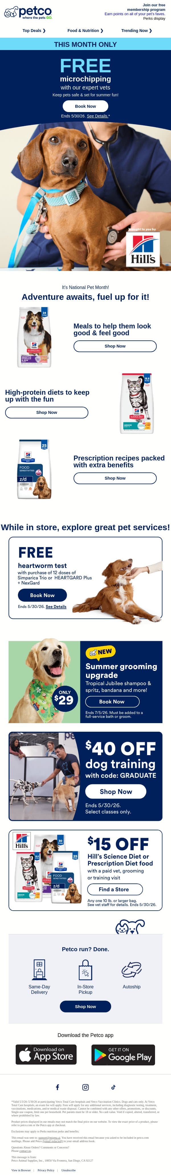 🫡 Get your pet chipped for summer! >> email from Petco screenshot