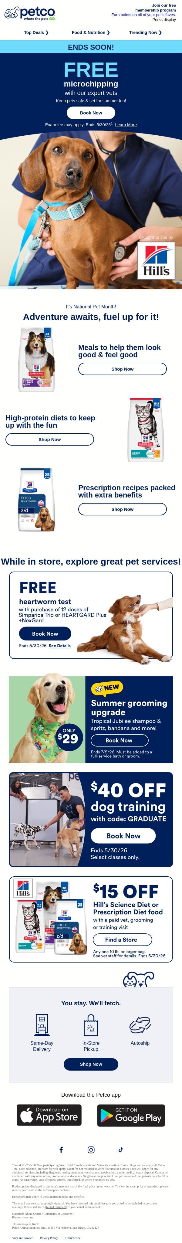 🐶 🐱 FINAL DAYS: Get pets chipped—for free! email from Petco screenshot
