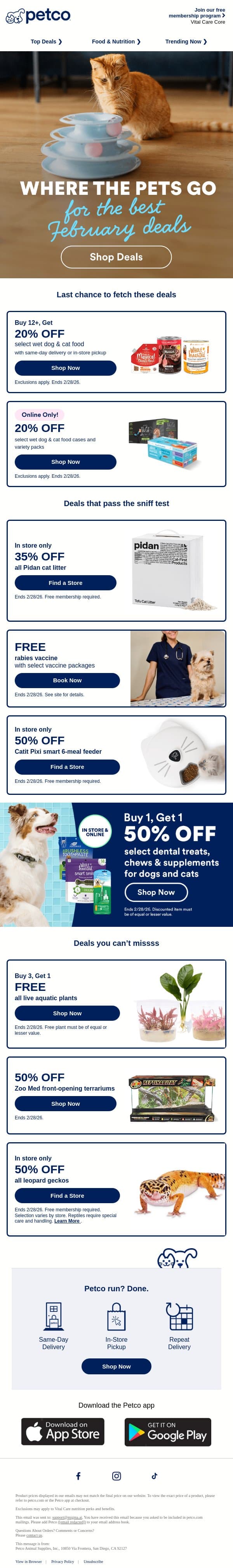 File, return, fetch these deals email from Petco screenshot