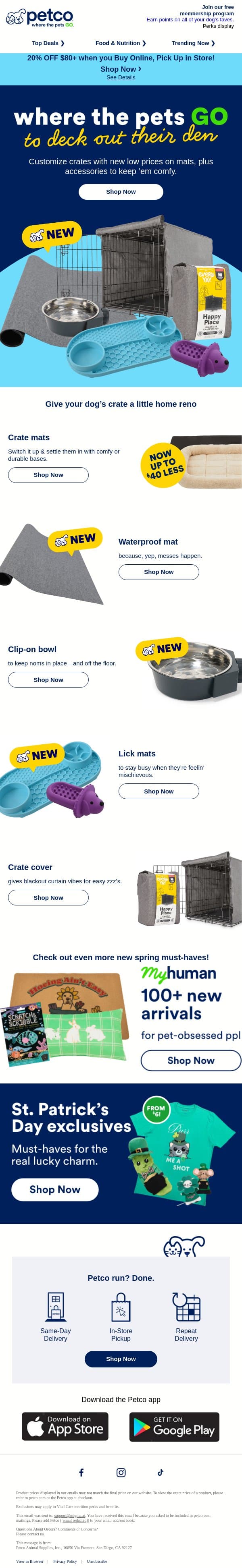 UP TO $40 LESS | Level up their crates! email from Petco screenshot