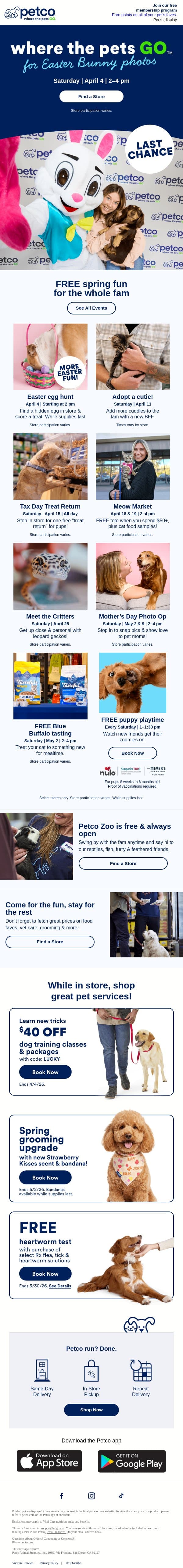 🐰 Last day for Easter Bunny photos! email from Petco screenshot
