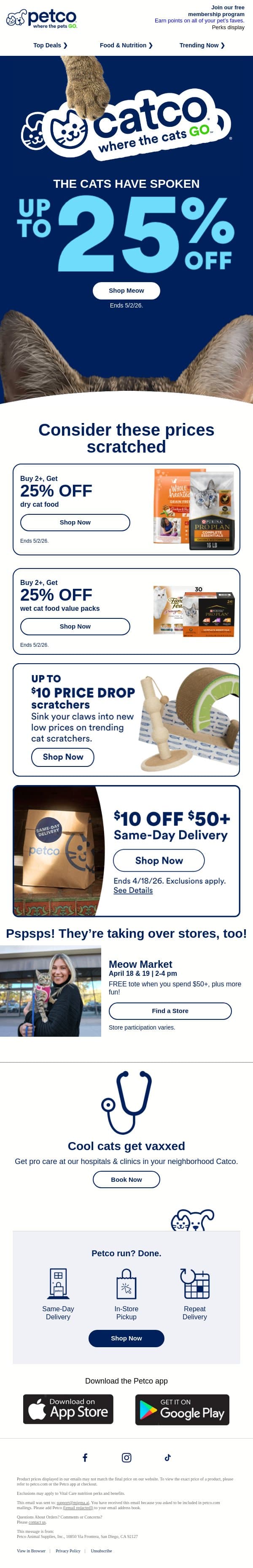 Huge sale? CAT APPROVED ➡️ email from Petco screenshot
