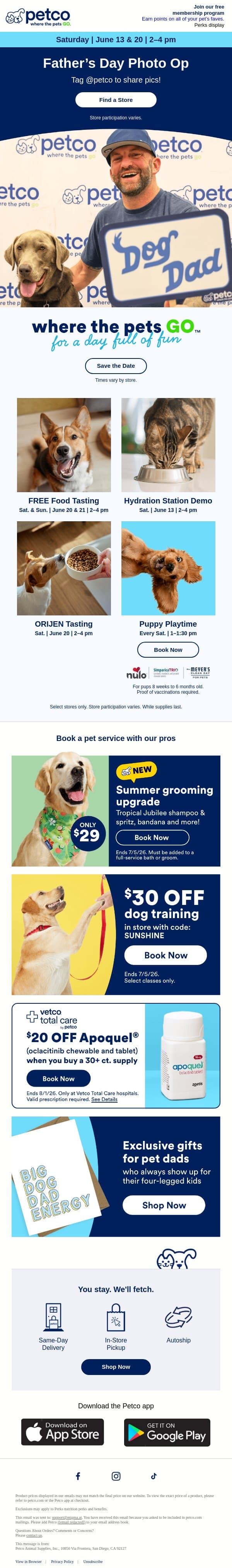 📸 FREE pet dad photo op—THIS SATURDAY! email from Petco screenshot