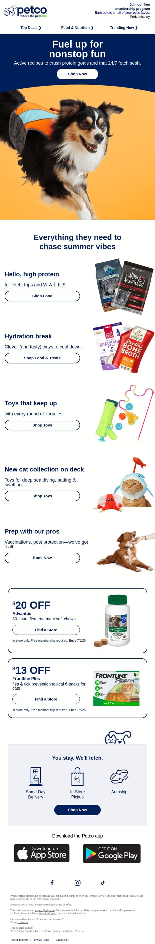 🙌 Food for fueling all your pet’s summer adventures email from Petco screenshot