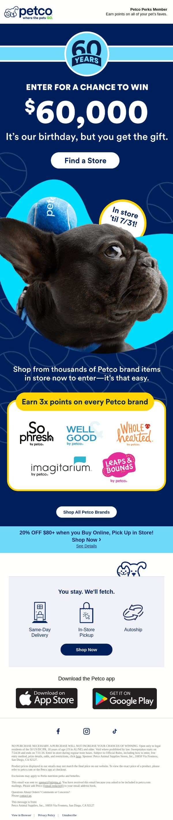 😱 WANNA WIN $60K? 😱 email from Petco screenshot