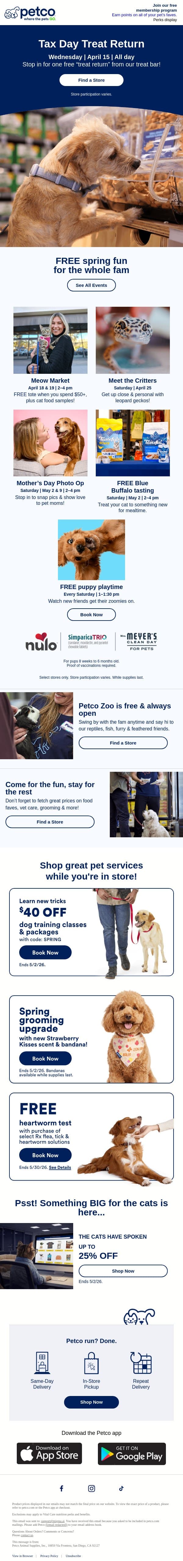 👀Want a FREE Tax Day treat? 👀 email from Petco screenshot
