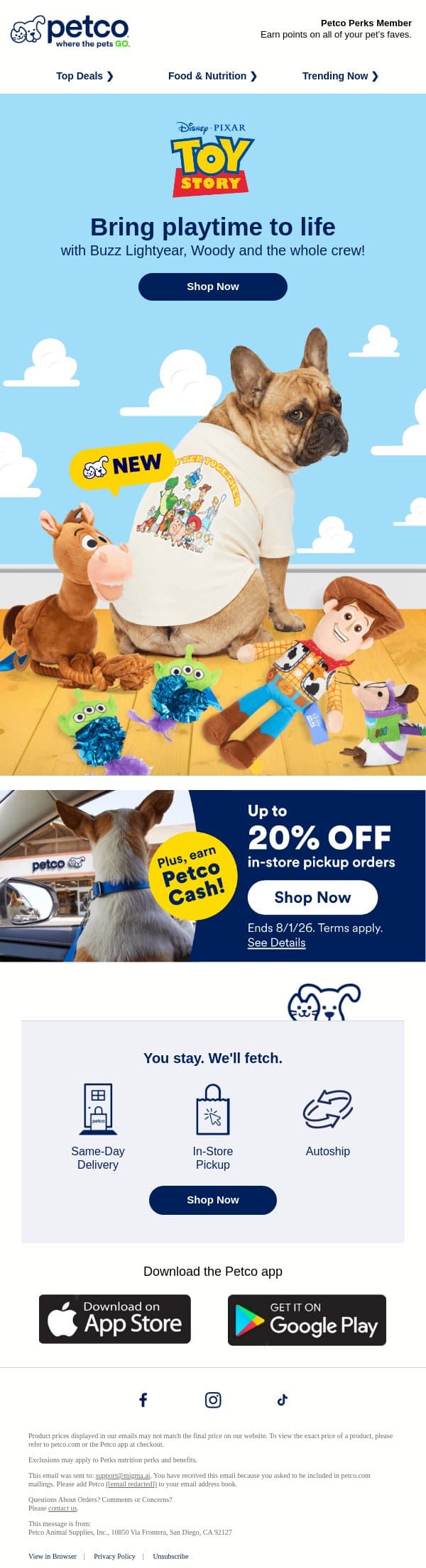 🎬 Toy Story is now at Petco! email from Petco screenshot