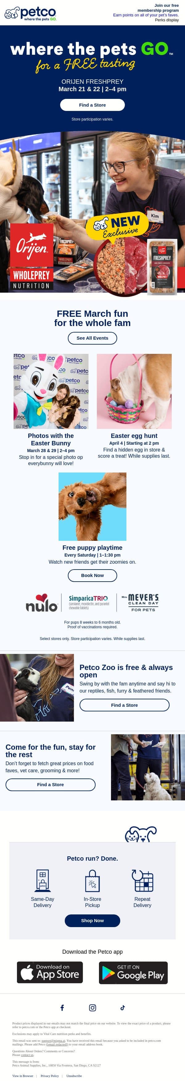 Come by for a FREE fresh frozen snack 👀 email from Petco screenshot