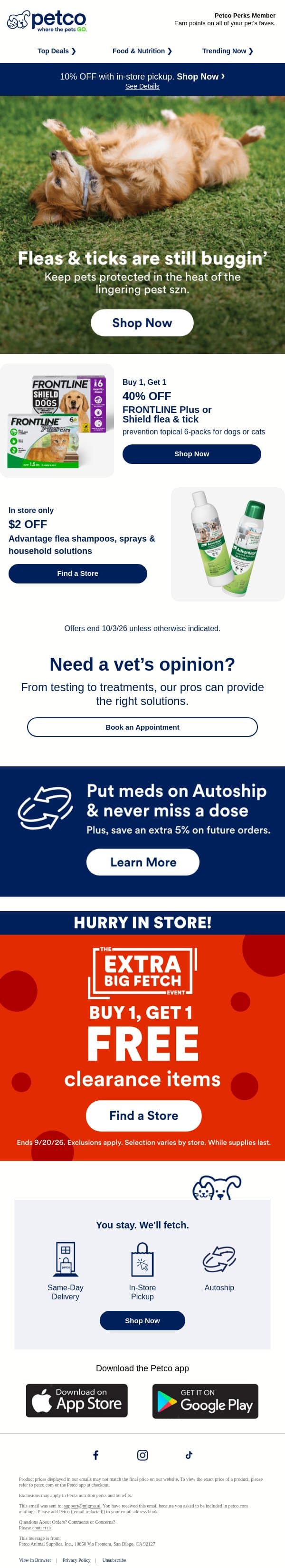Super savings on flea szn solutions for your pet ➡ email from Petco screenshot