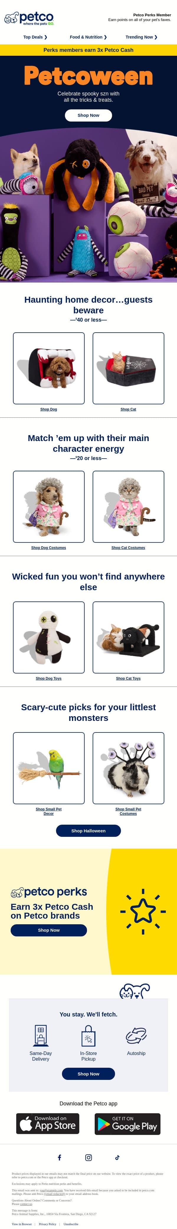 No tricks—just Petcoween treats & 3X points 🎃 email from Petco screenshot