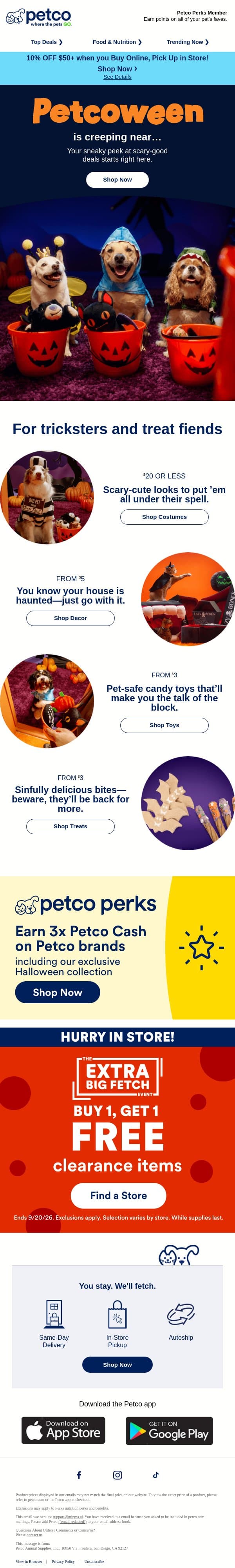 👻🎃 Petcoween! Let's get spooky... email from Petco screenshot