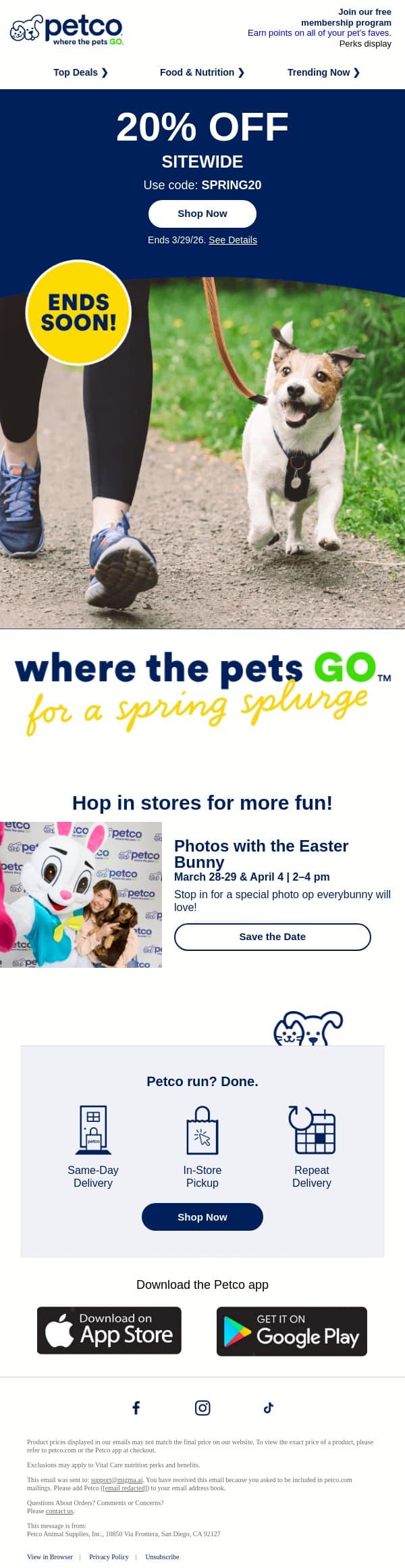 😱 ENDS SOON: 20% OFF your sitewide splurge email from Petco screenshot