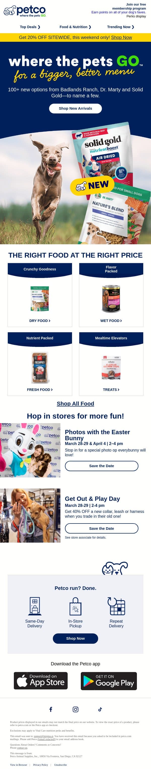 100+ new items on the menu 🐶 🍽 email from Petco screenshot
