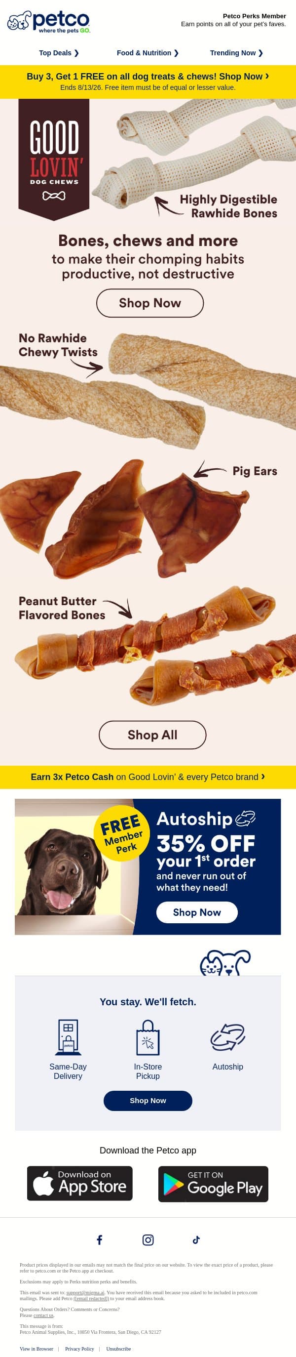 🦴 Good Lovin’ exclusives for your chompers email from Petco screenshot
