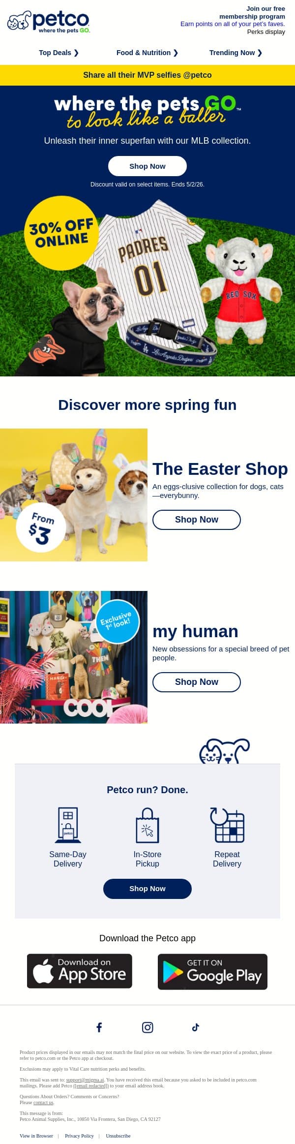 ⚾ PLAY BALL with 30% OFF team gear ⚾ email from Petco screenshot