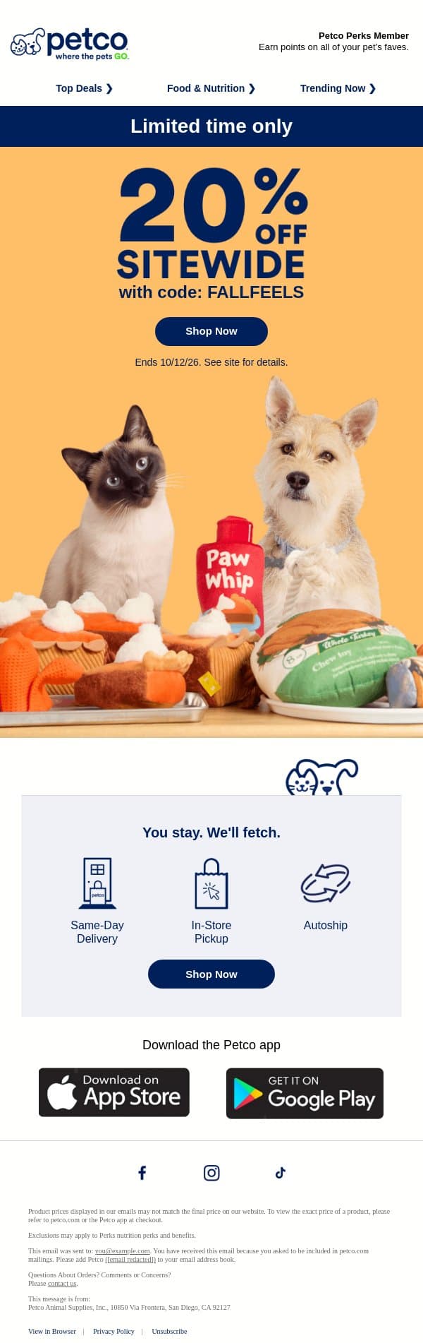 PSA 🗣 20% OFF SITEWIDE ENDS SOON email from Petco screenshot