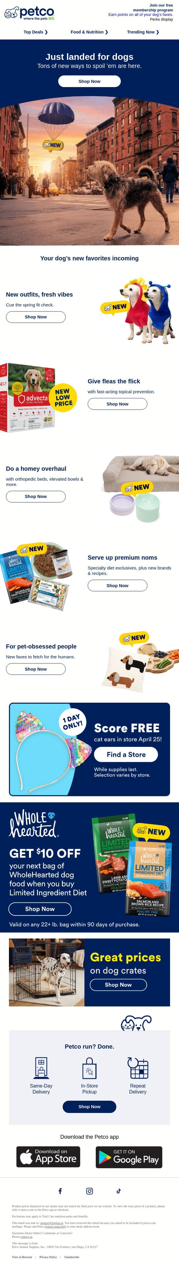 JUST LANDED ➡ New arrivals for pups! email from Petco screenshot