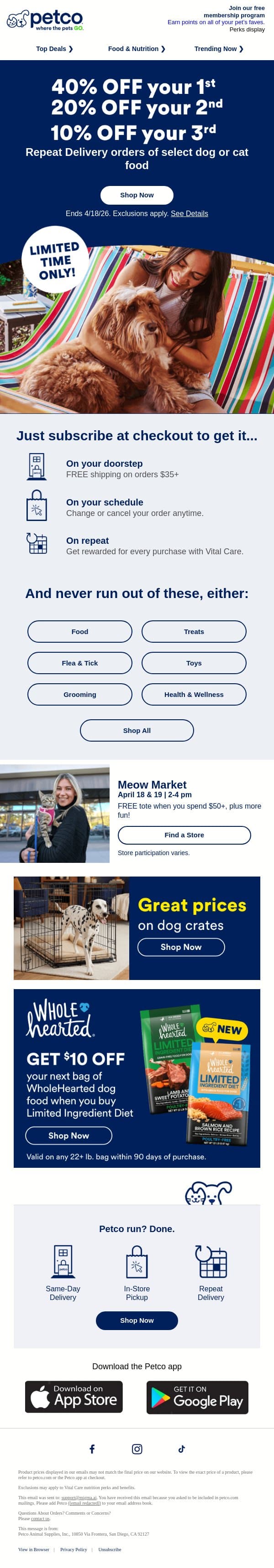 ENDS SOON: 40% OFF with Repeat Delivery >>> email from Petco screenshot