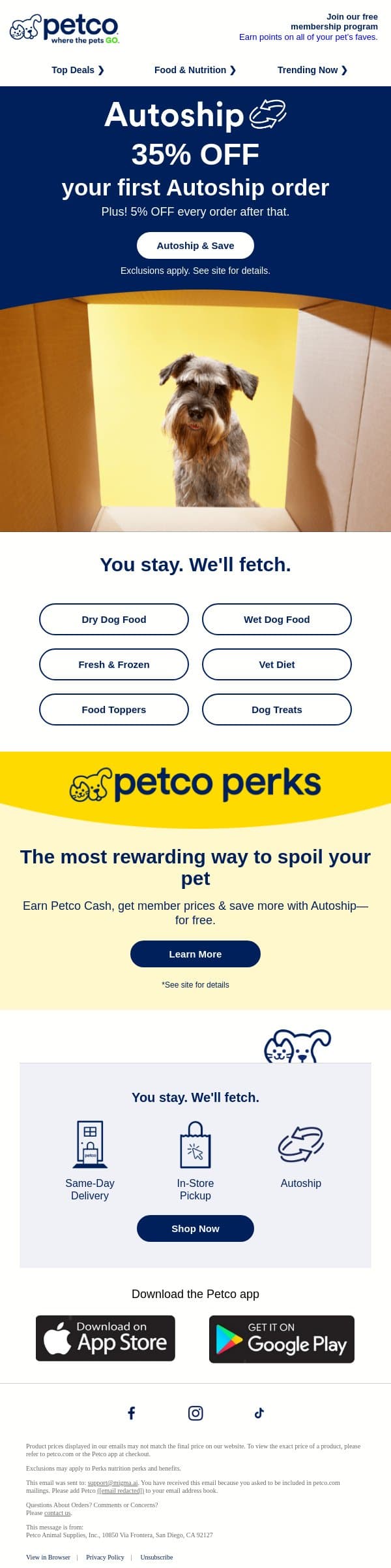 35% OFF your first Autoship order! email from Petco screenshot