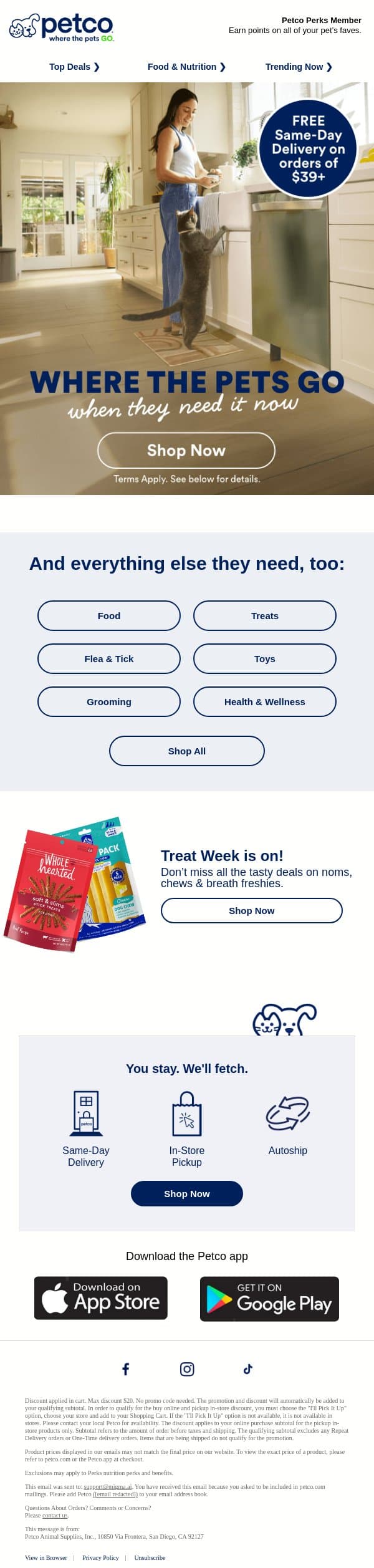 Get all of your pet’s favorites delivered FREE 🚚 email from Petco screenshot
