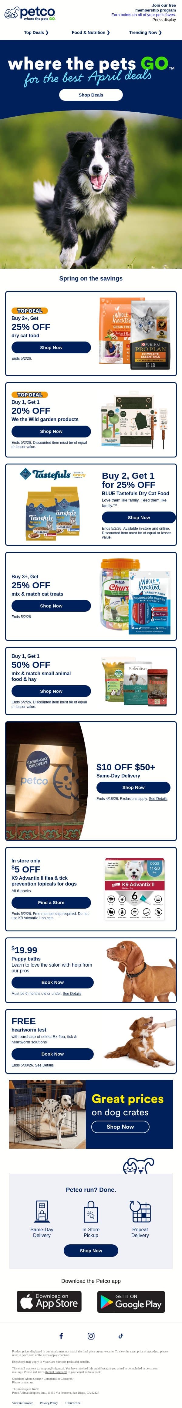 🙌 BIG April deals are here! email from Petco screenshot