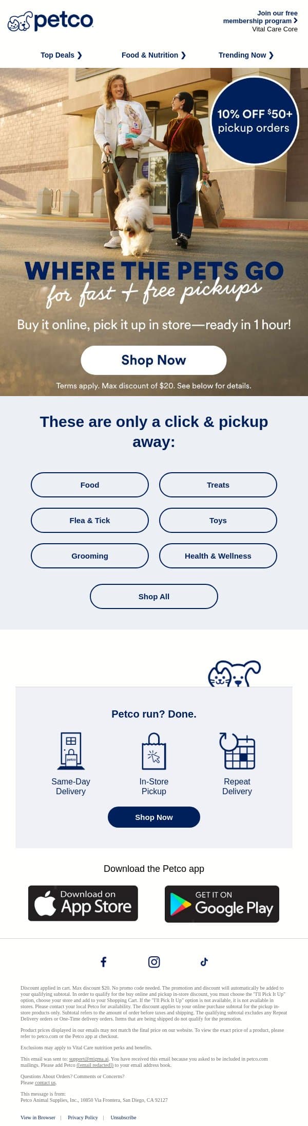 🎉 Get 10% OFF with easy pickup in store email from Petco screenshot