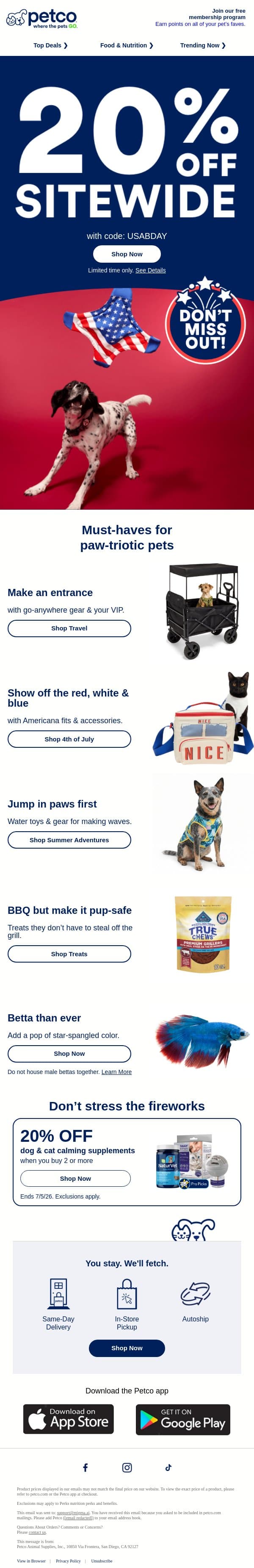 💙 ❤ 20% OFF? LET’S PARTY >>> email from Petco screenshot
