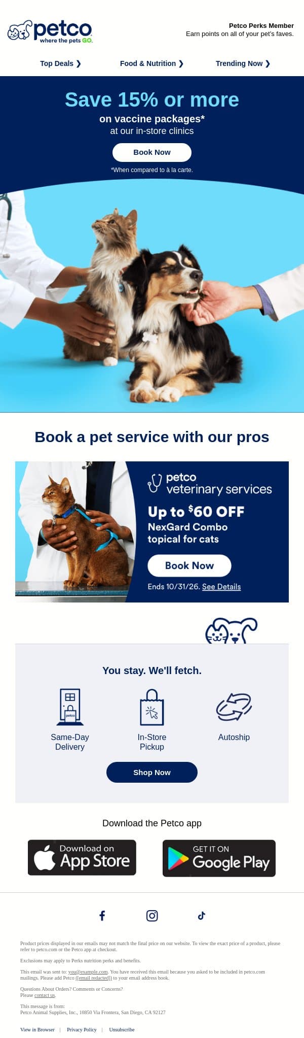 🐶🐱 Save 15% or more on vaccinations! email from Petco screenshot