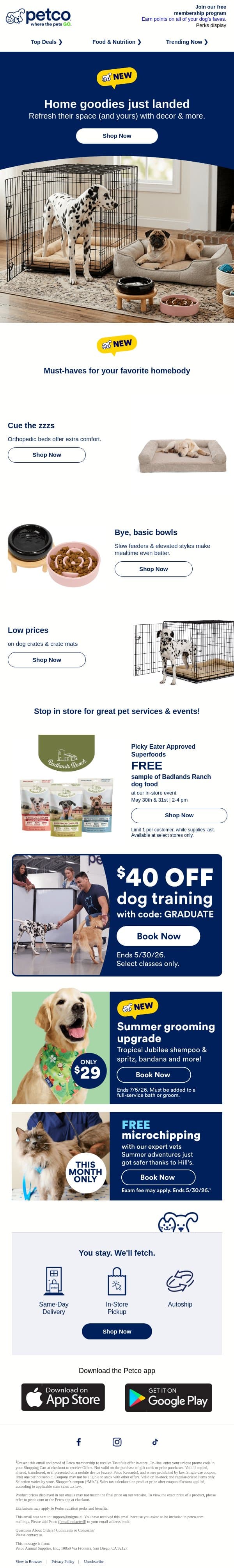 🏠 Ortho beds from $55 + NEW home goodies >> email from Petco screenshot