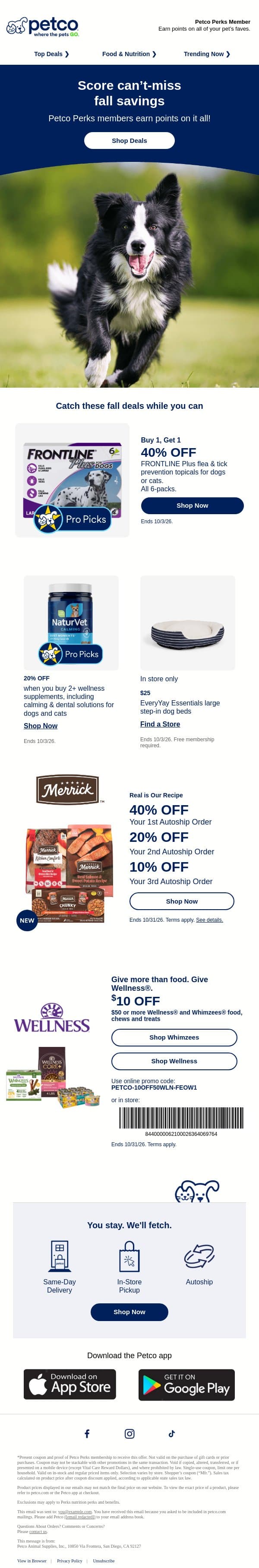 Don't miss out! These deals end soon! email from Petco screenshot