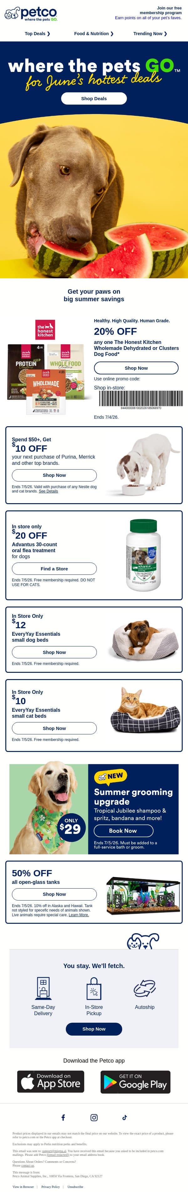 ☀ JUNE’S BEST DEALS DROPPED! email from Petco screenshot