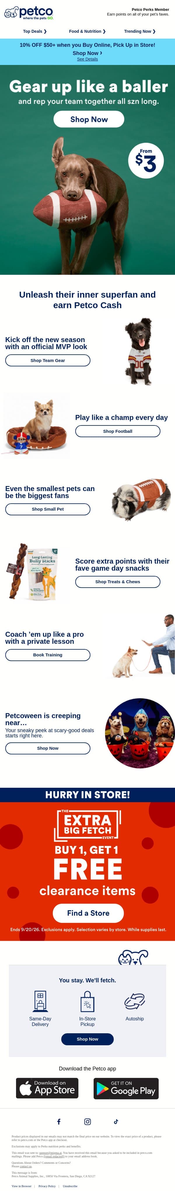 🏈 is BACK! Is your pet ready for game day? email from Petco screenshot
