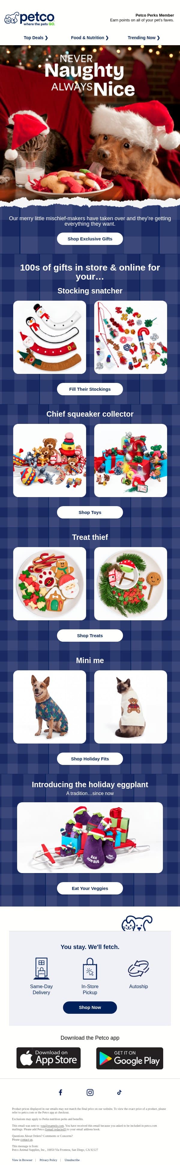 🐾🎁 Try to keep your pet’s paws off these gifts! email from Petco screenshot