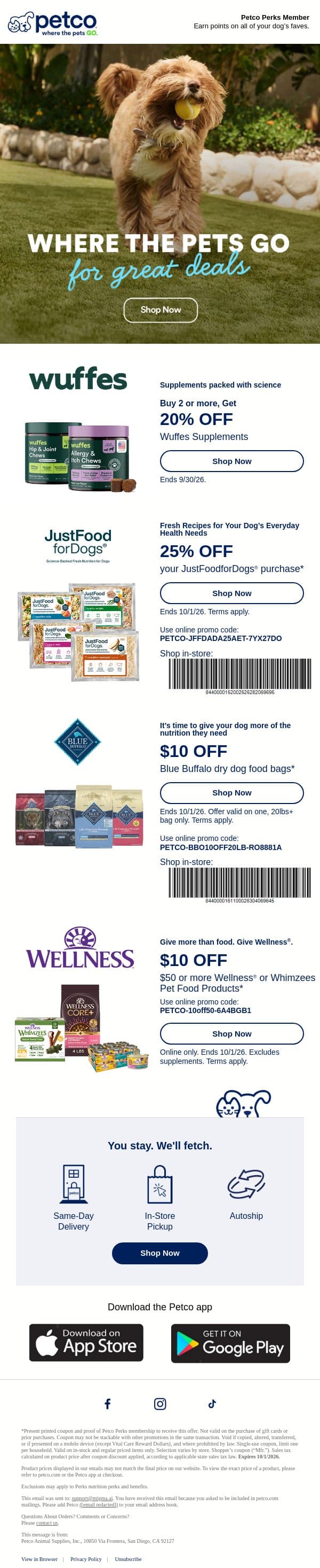 Now's the time to save on top dog brands! email from Petco screenshot