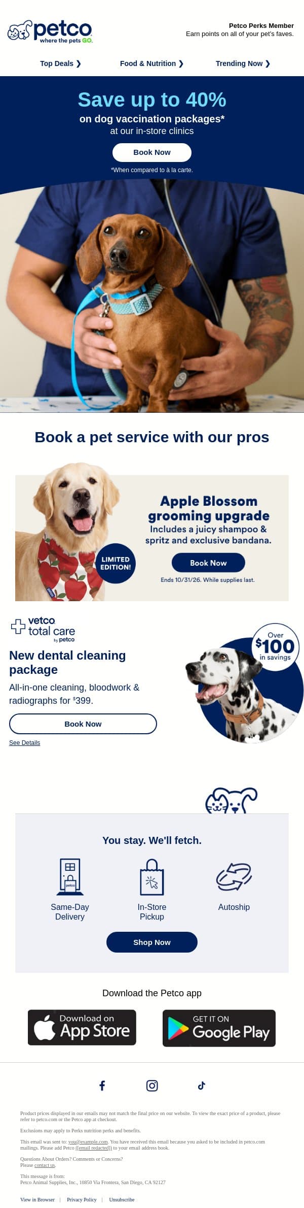 🐶 Save up to 40% with vax pkg deals! email from Petco screenshot