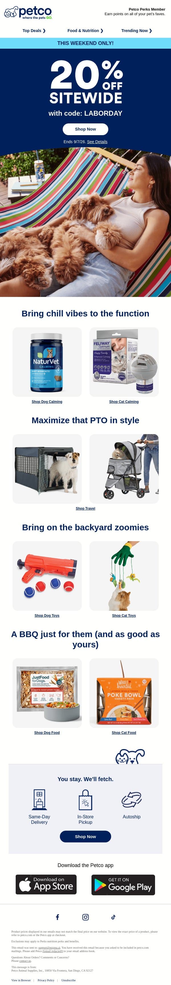 ✨Sun's out, sale's on: 20% OFF ✨ email from Petco screenshot