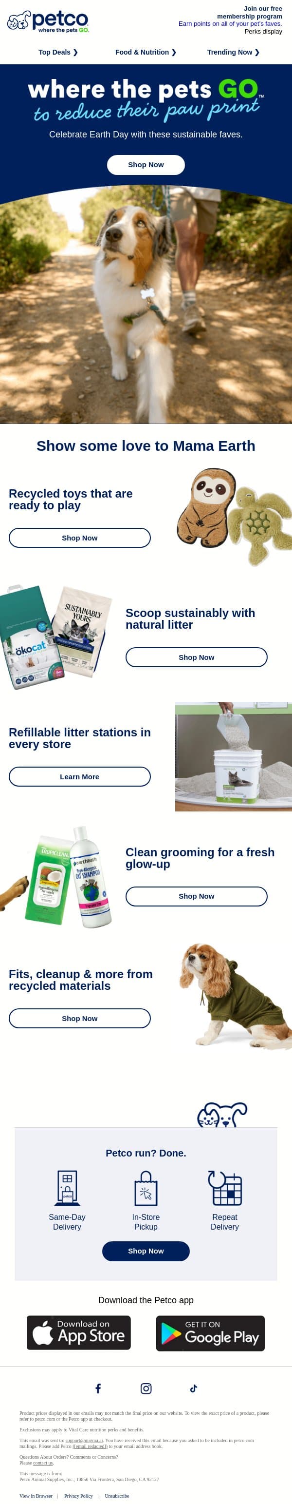 🌎 Celebrate Earth Day with sustainable pet faves! email from Petco screenshot