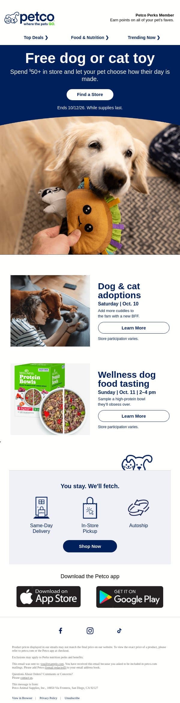 🐕 FREE toy with in-store purchase! 🐈 email from Petco screenshot