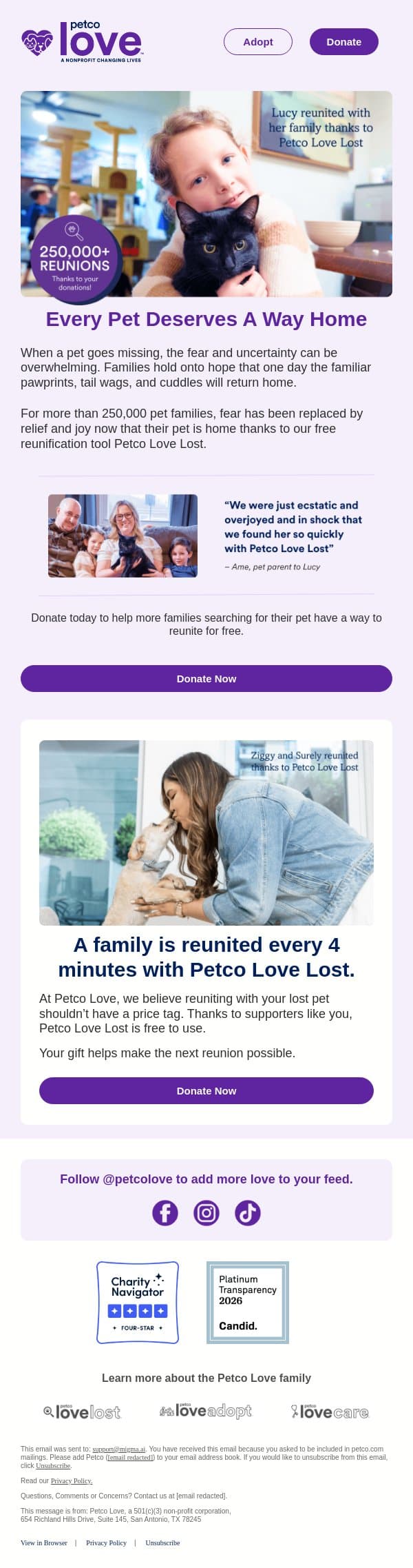 Help the next lost pet return home email from Petco screenshot
