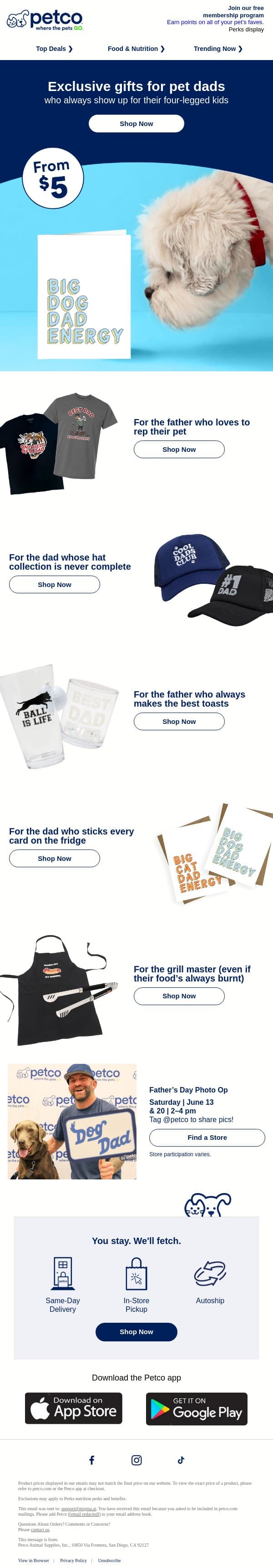 FROM $5 | Exclusive gifts for Father’s Day & more > email from Petco screenshot