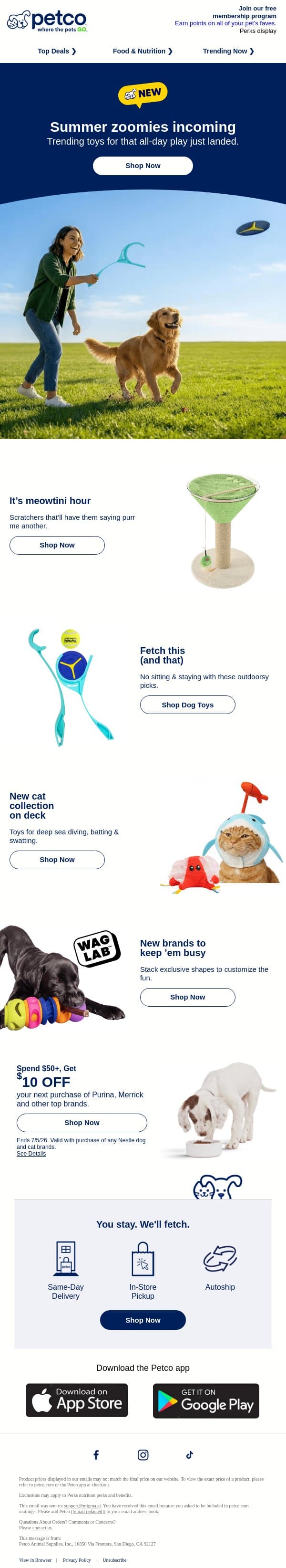 🚨 NEW TOYS JUST LANDED 🚨 email from Petco screenshot