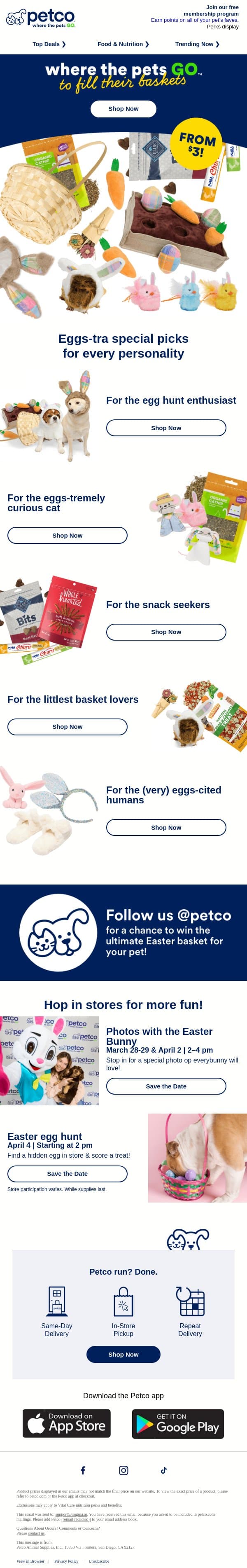 🐰 Our Easter gift guide is HERE 🐣 email from Petco screenshot