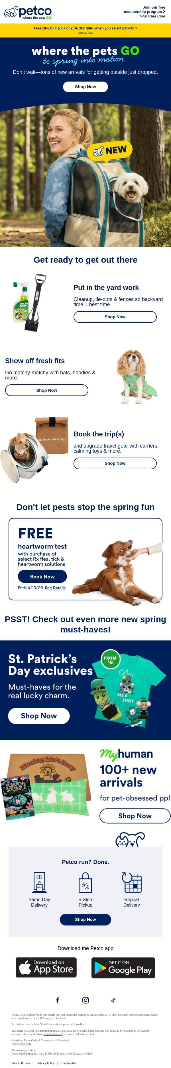 💐 NEW SPRING GEAR for outdoor adventures! email from Petco screenshot