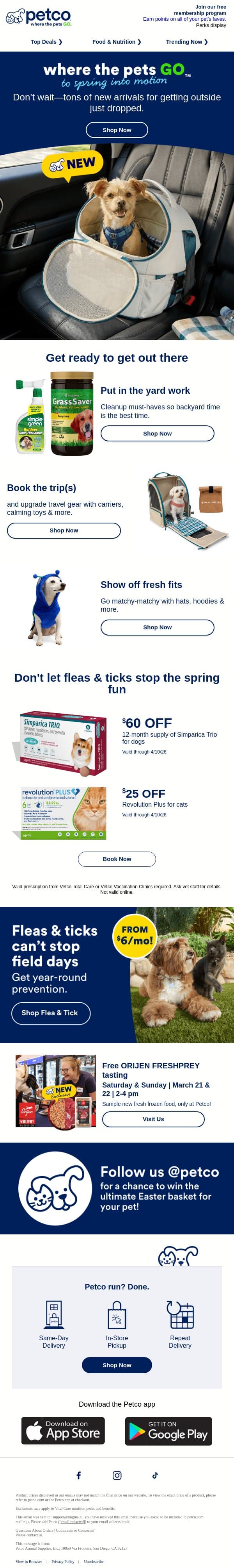 NEW SPRING FAVES for every outside moment email from Petco screenshot