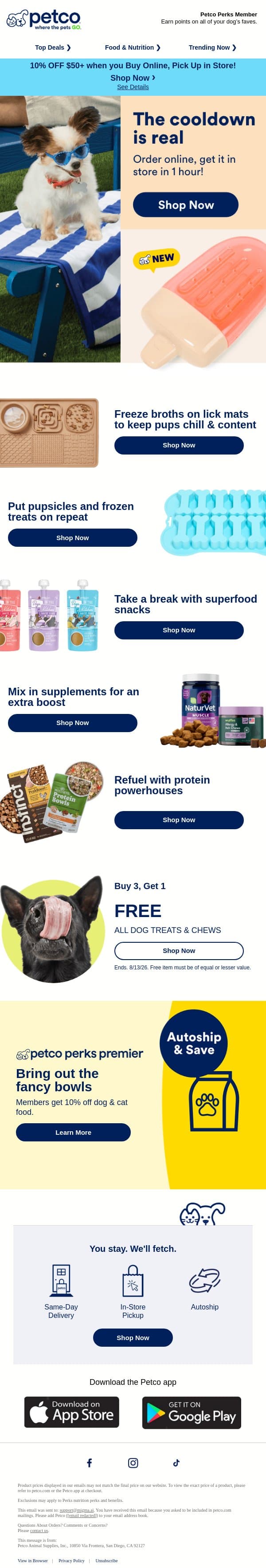 Overheating is out, no shade 😎⛱️ email from Petco screenshot