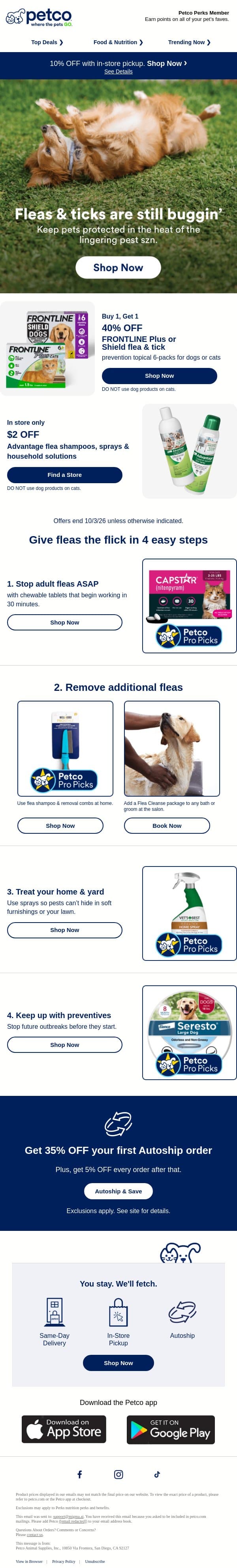 Save and protect your pet from flea & ticks email from Petco screenshot