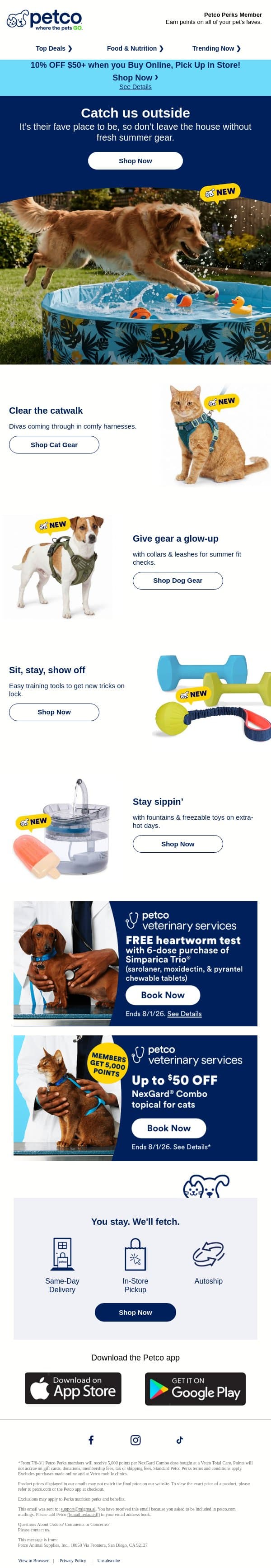 🐕‍🦺 🐈 NEW GEAR for your outdoorsy bestie just landed > email from Petco screenshot