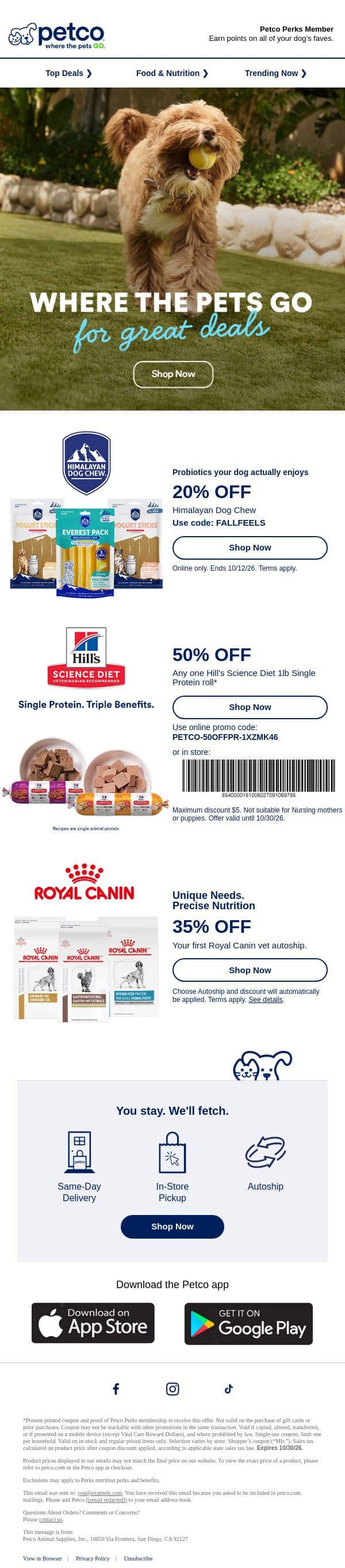 🐶🍂 Fall into savings on your dog’s faves email from Petco screenshot