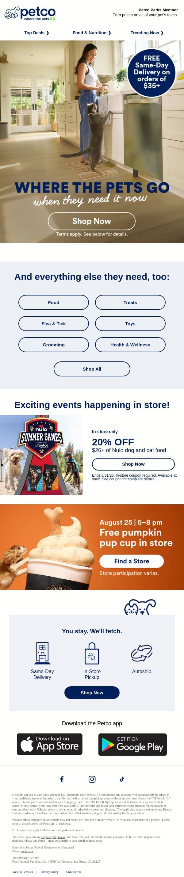 Here’s FREE same-day delivery! email from Petco screenshot
