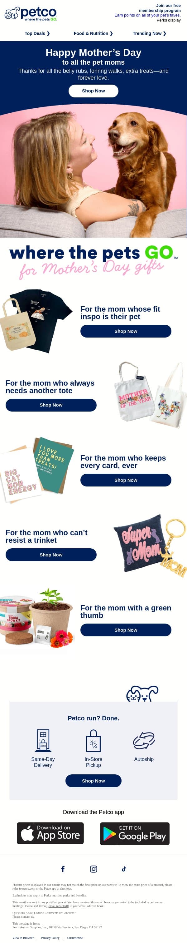 WE ❤ PET MOMS email from Petco screenshot